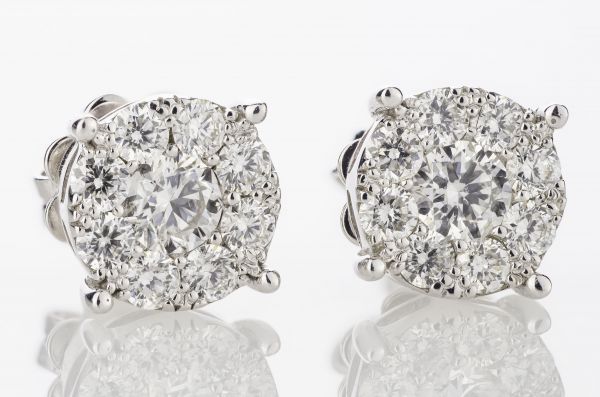 14kt White Gold Cluster Diamond Earrings